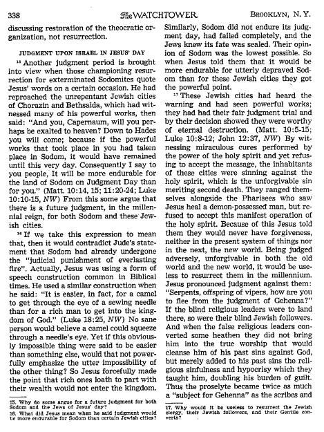[Will the men of Sodom be resurrected? NO, according to THE WATCHTOWER June 1, 1952, page 338]